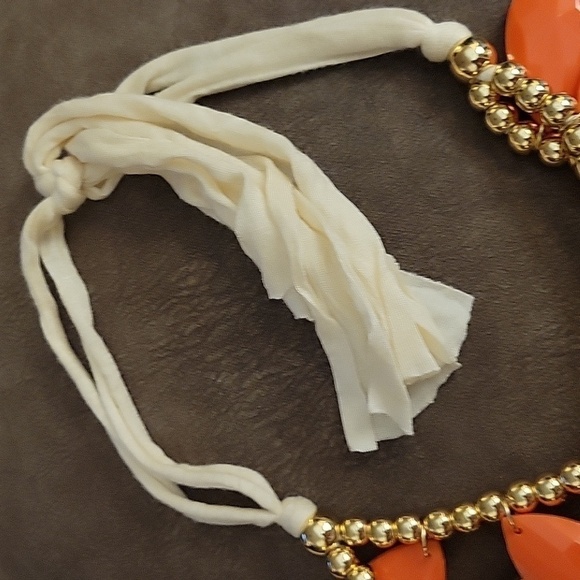 VTG Chandalier Layered Orange Teardrop Fabric Strand Plastron Necklace - Picture 6 of 6